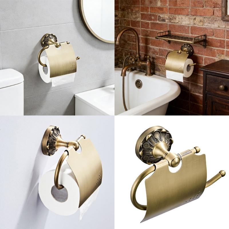 European Brushed Toilet Paper Holder Wall Mounted Space Saving Retros Gold Decorative Bathroom Accessories