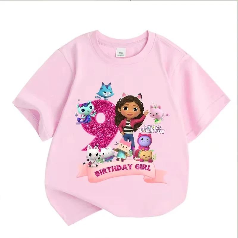 Tricou cu Număr de Ziua de Naștere din Casa de Păpuși a lui Gabby pentru Fete Alb Roz cu Mânecă Scurtă Topuri Bumbac Vară Casual Accesorii Petrecere Tee