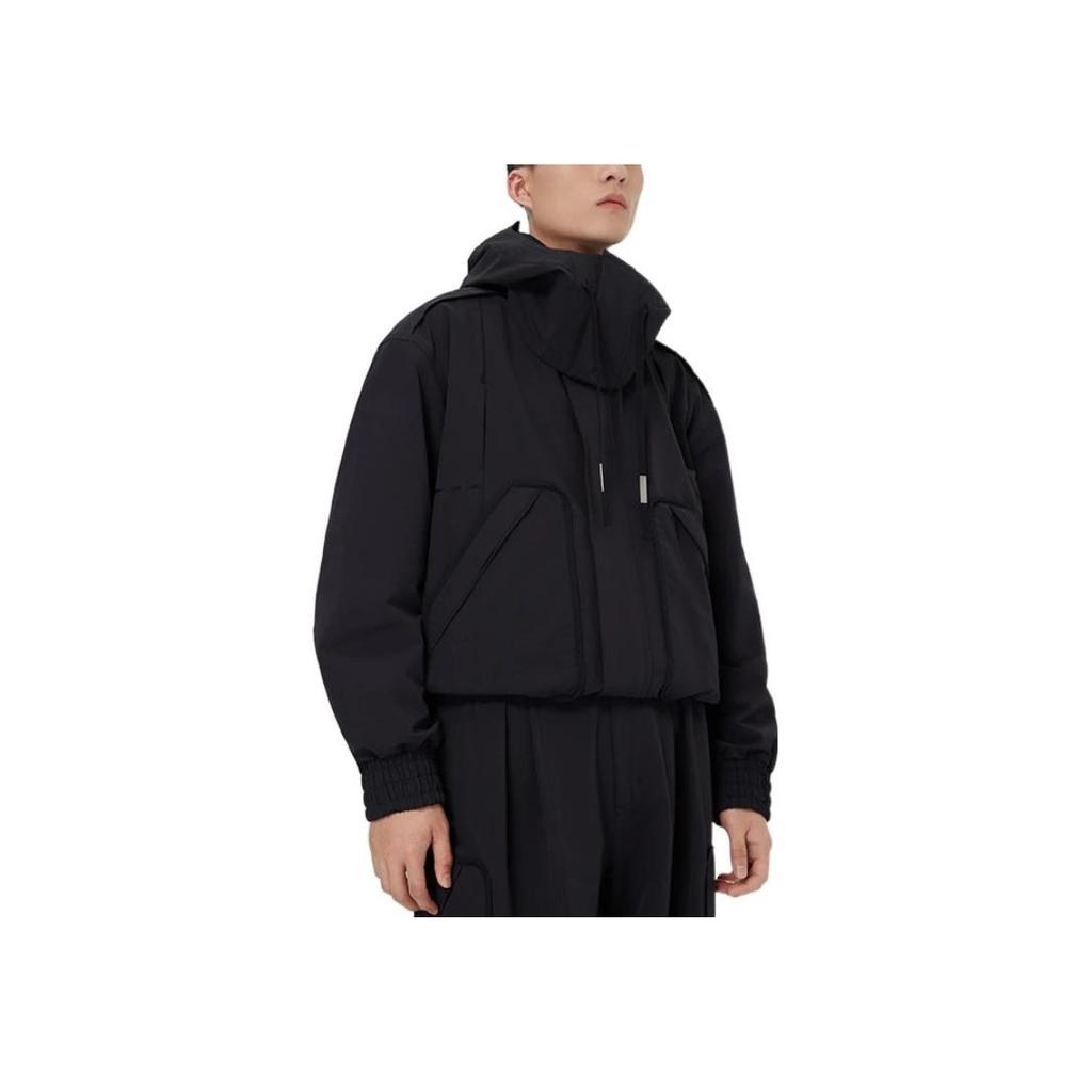 Li Ning X Jackie Chan Kung Fu Series Solid Color Hooded Zipper Drawstring Loose Jacket Men Jacket Black AJDSA31-1