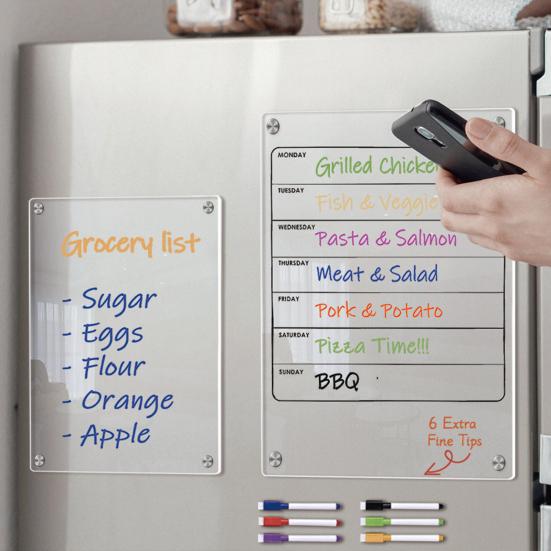 Acrylic Magnetic Memo Board Dry Erase Refrigerator Notepad with Strong Magnets Scratch-Resistant Planning Calendar for Kitchen Office
