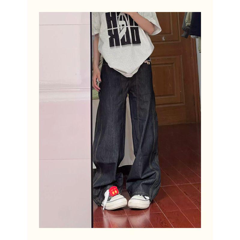 

Small Straight-leg Denim Women s Summer Thin High Waist Loose Draped Pants Show Thin Black Wide-Leg Pants Dark blue small 145-155 S