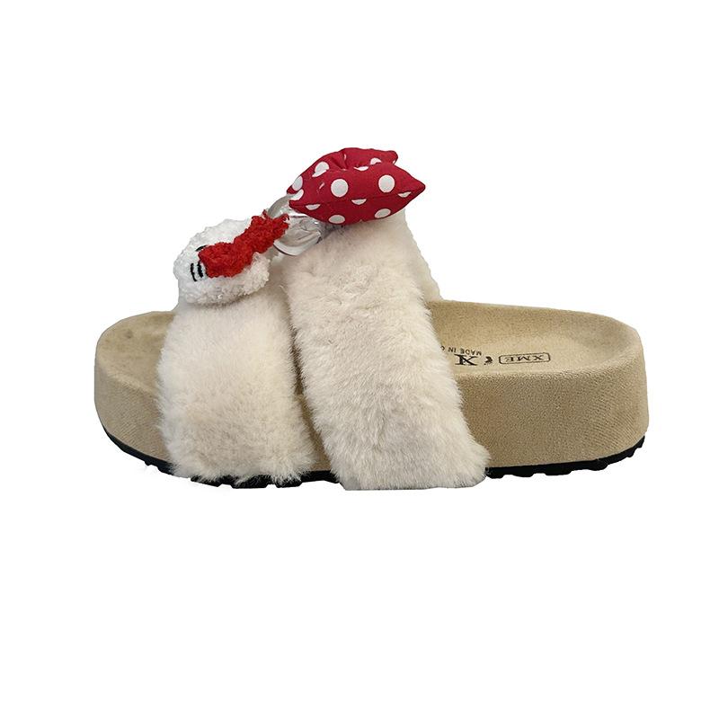 Cute cartoon KT cat thick bottom one-word drag female 2025 new autumn and winter outer wear non-slip warm lazy hairy drag