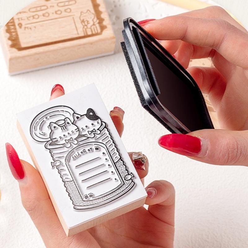 Wood Craft Stamp Vintage Scrapbooking Stamp Kitten Themed Stamp for Card Making Scrapbooking Journal Planner Photo Album