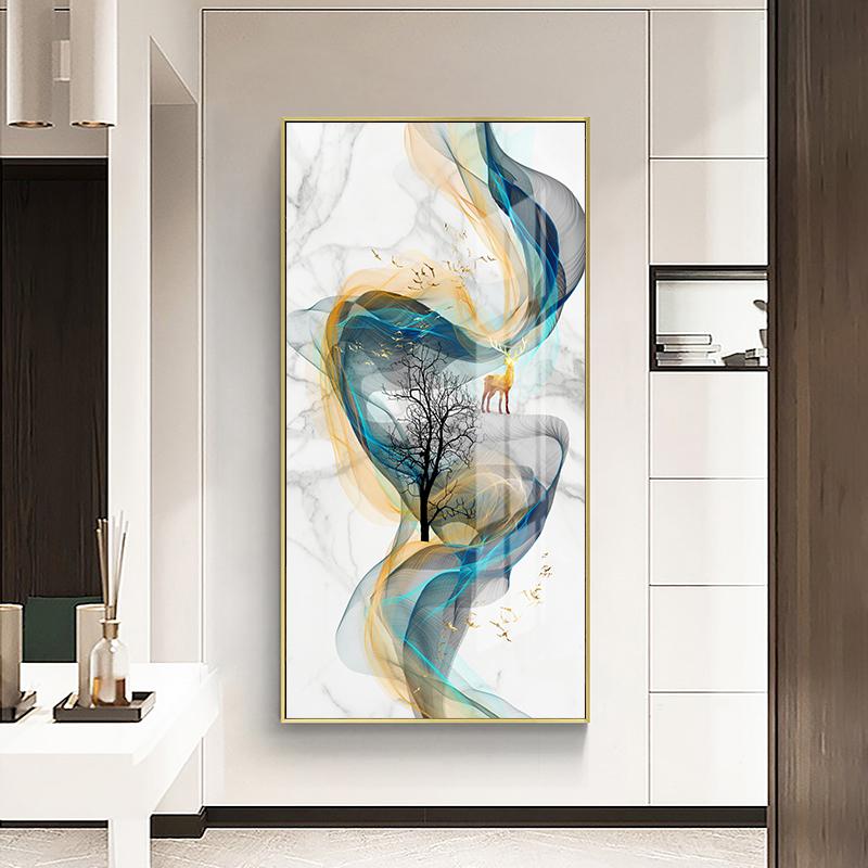 Nordic Geometric Wall Art Canvas Painting Abstract Golden Deer Birds Posters and Prints Wall Pictures for Living Room Home Decor