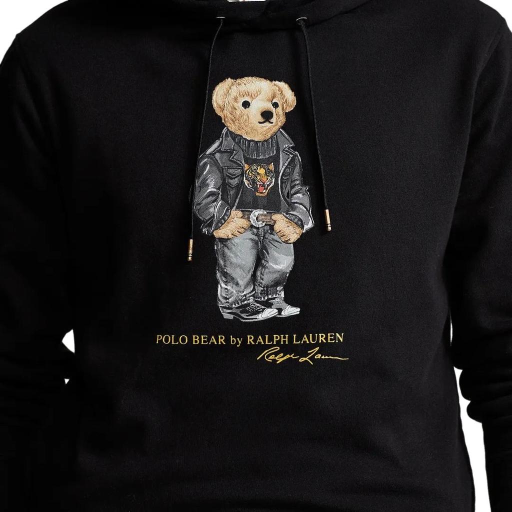 Polo Ralph Lauren FW24 25 Spring Summer New Year Edition Bear Pattern Hooded Long Sleeve Fleece Sweatshirt Men Sweatshirt Black MNPOKNI16821811