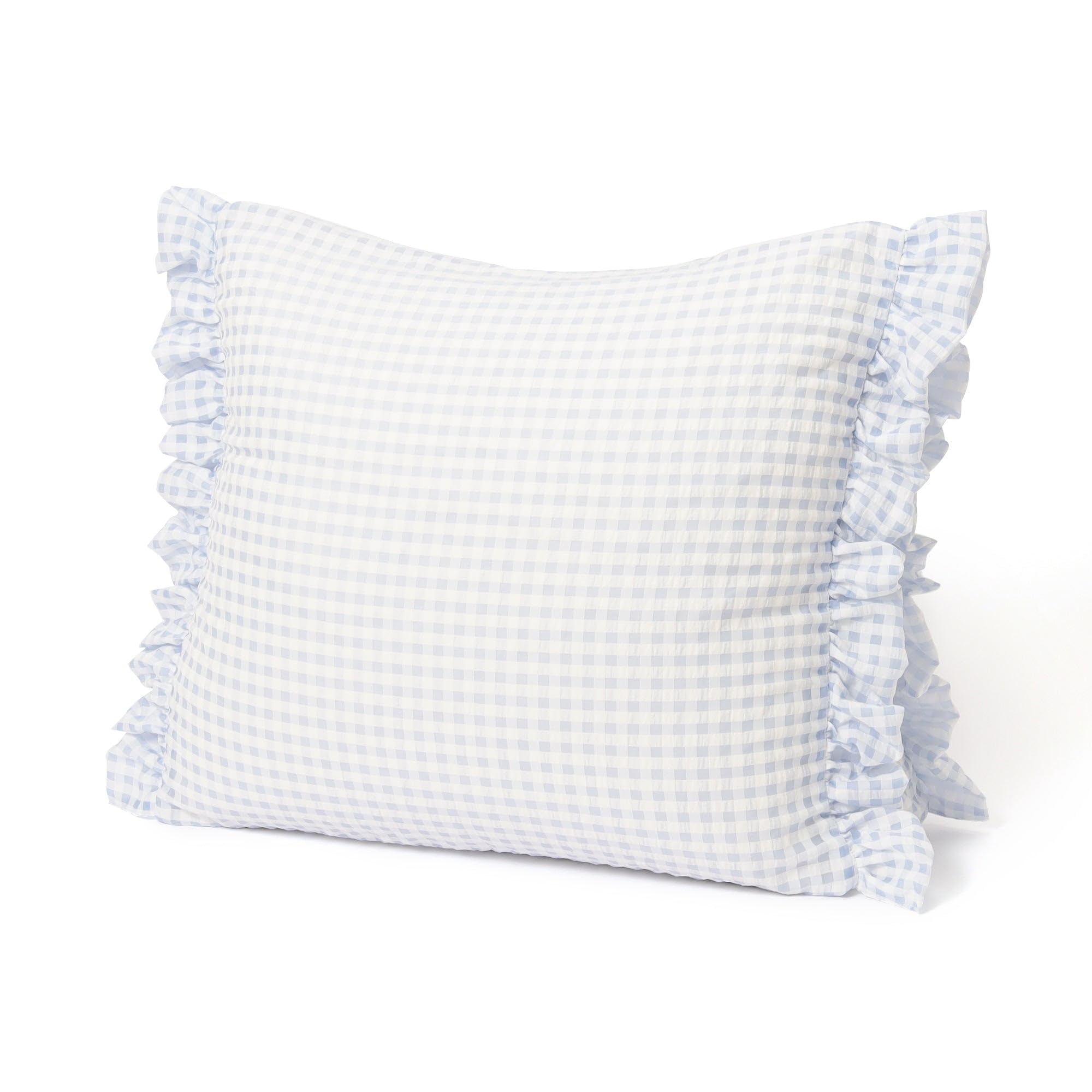 Francfranc Cushion-Type Duvet Storage Case, Sheer Check Frill, Triangle, Light Blue, for Duvets and Blankets
