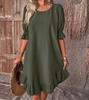 Plus Size Casual Volné Mid šaty pro ženy Letní elegantní vintage šaty A-Line Dámské bavlněné lněné šaty
