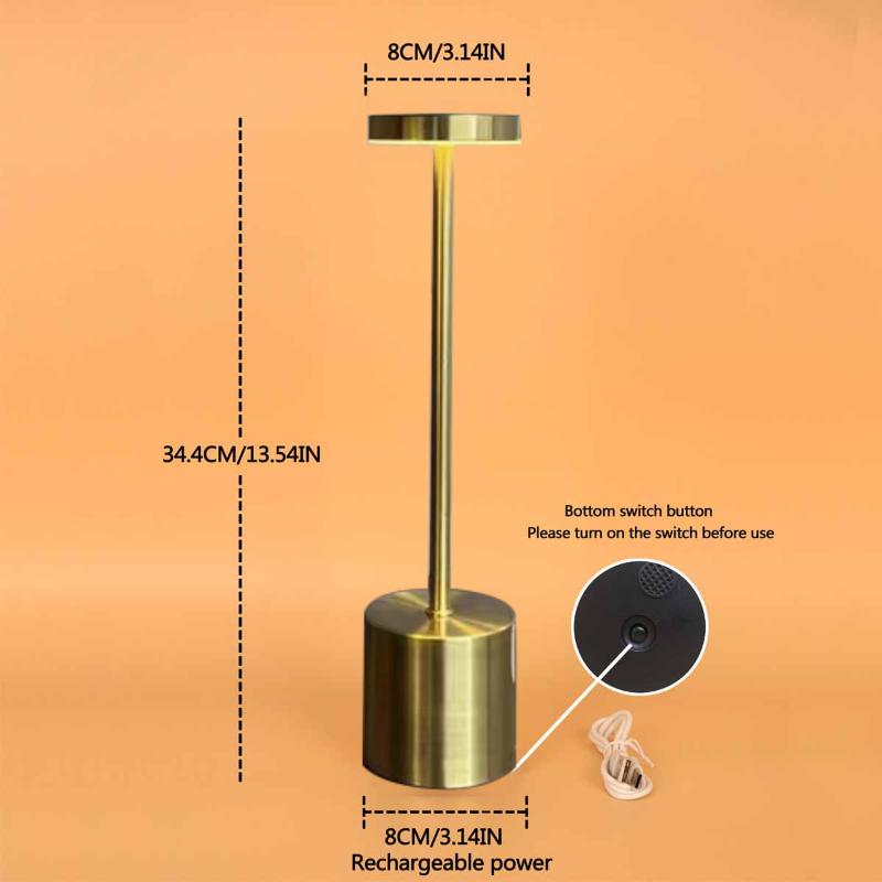 3 Colors Rechargeable Alloy Cordless LED Table Lamp Touch Switch Night Light Nordic Style Home Bar Restaurant Ambiance Desk Lamp