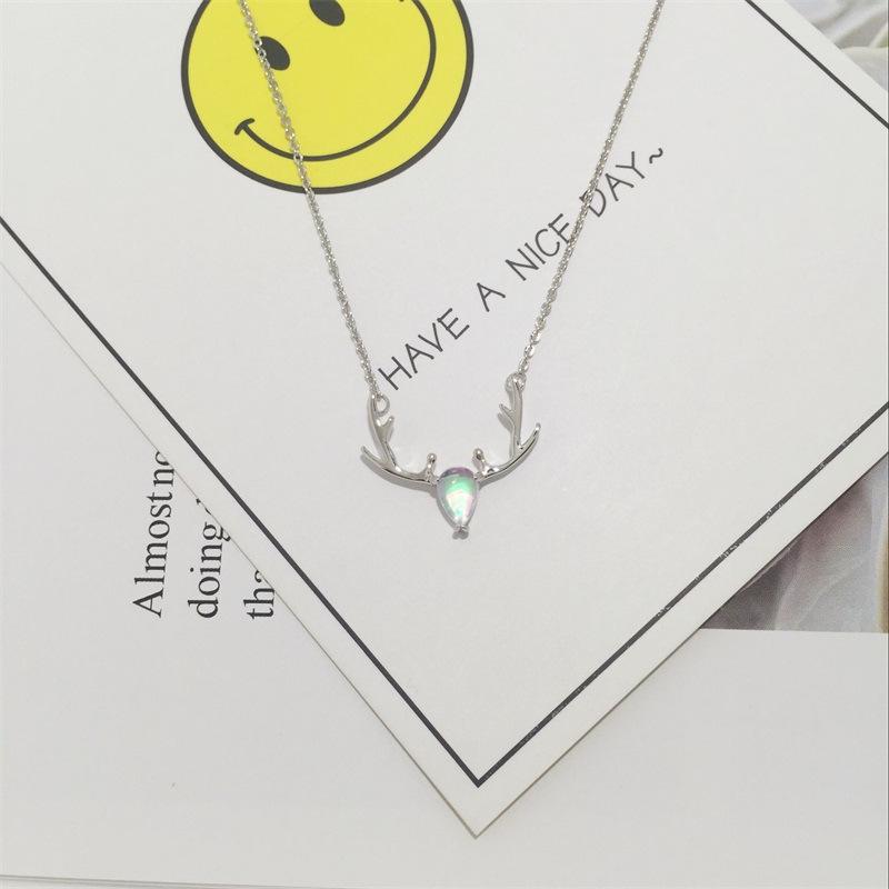 Buntes Mondstein Geweih Halsband: S925 Silber, Mori-Stil, Hirsch-Design, Perfektes Weihnachtsgeschenk