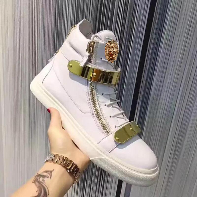Fashion Real Leather White Color Shoes Luxury High Quality Mens Casual For Top Metal Buckle Sneakers Board Spring Autumn Male
