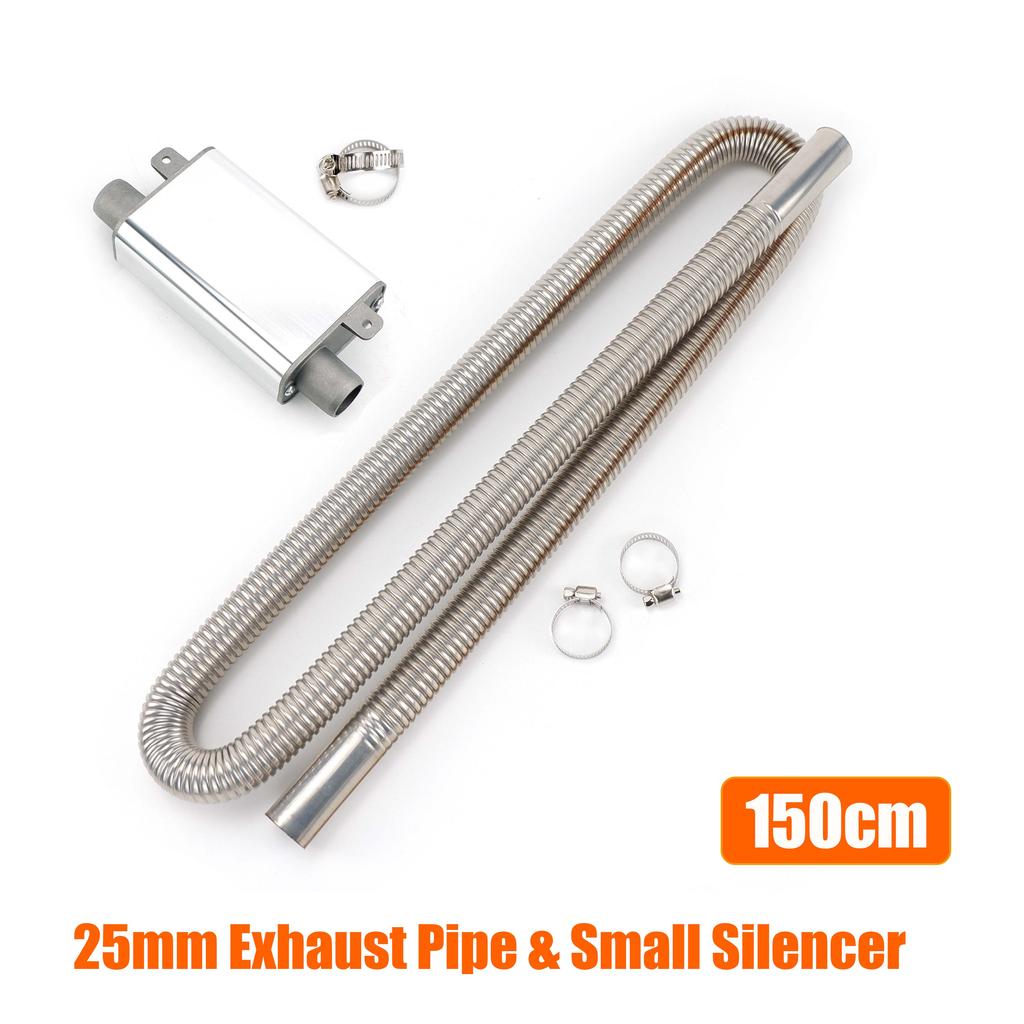 S Upgraded Silencer & 150cm Air Diesel Parking Heater Stainless Steel Exhaust Pipe Tube Gas Vent Hose For Car Truck Silver