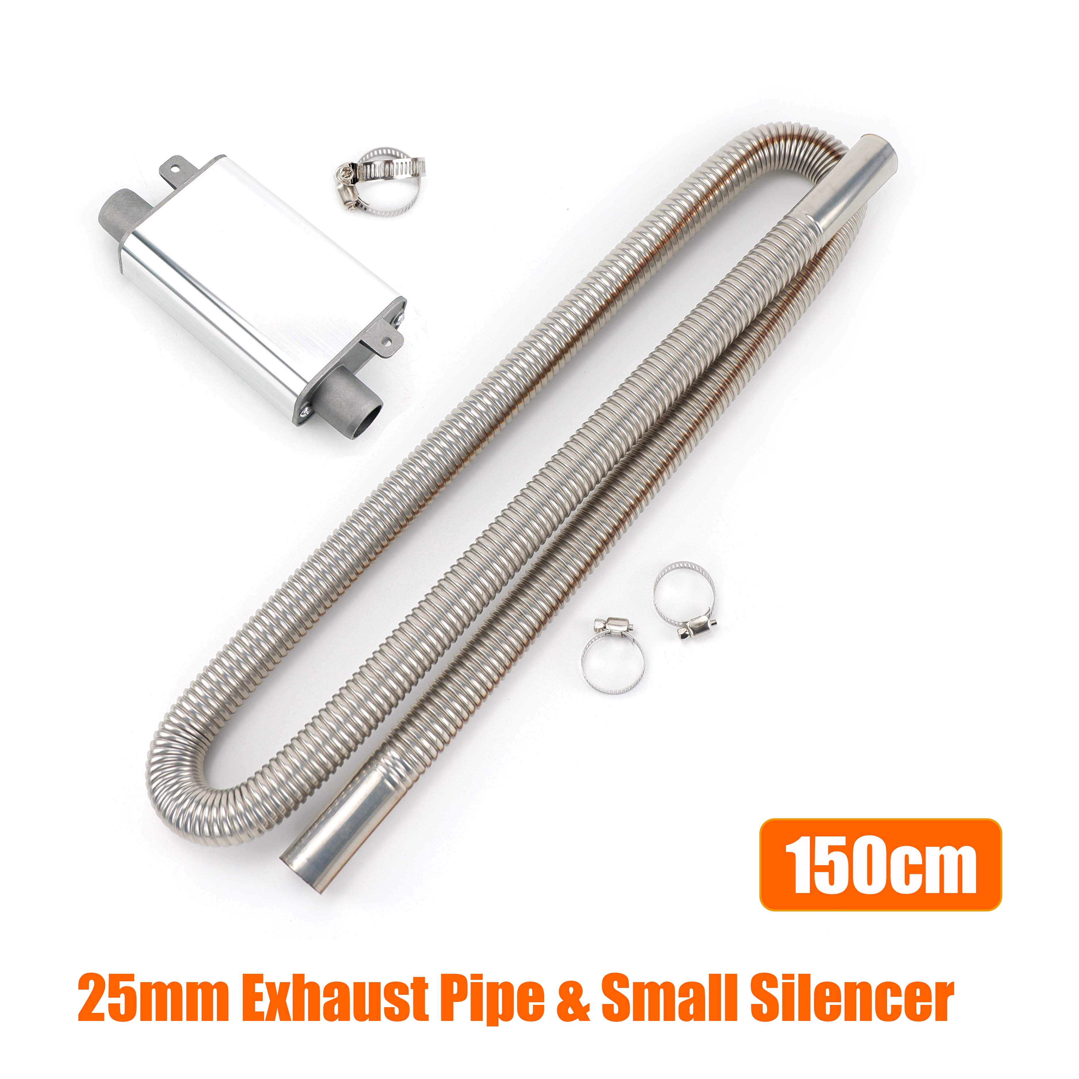 

S Upgraded Silencer & 150cm Air Diesel Parking Heater Stainless Steel Exhaust Pipe Tube Gas Vent Hose For Car Truck Silver