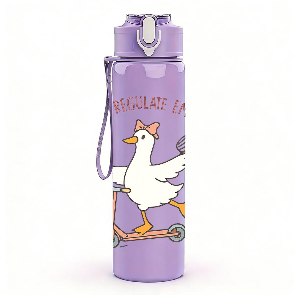1PC Skateboard Goose Funny Cartoon 750ml Color Plastic Sports Water Bottle Leakproof Flip Straw Lid Suitable for Sports Office Home Use