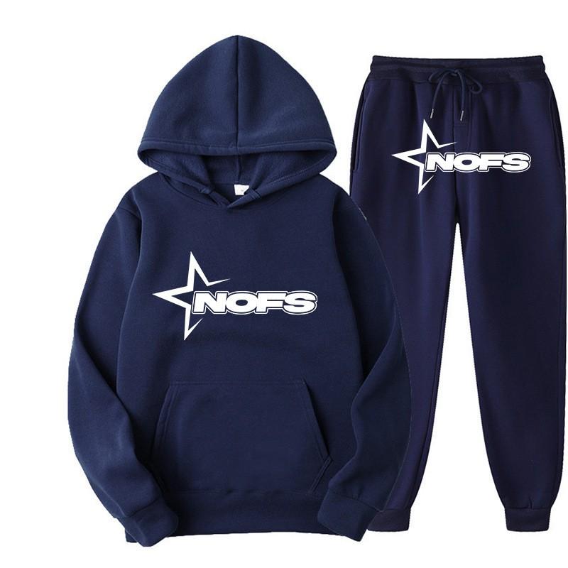 Y2K Print Hooded Fleece-Lined Unisex Sweatshirt Set Streetwear Casual Long Sleeve Tracksuit