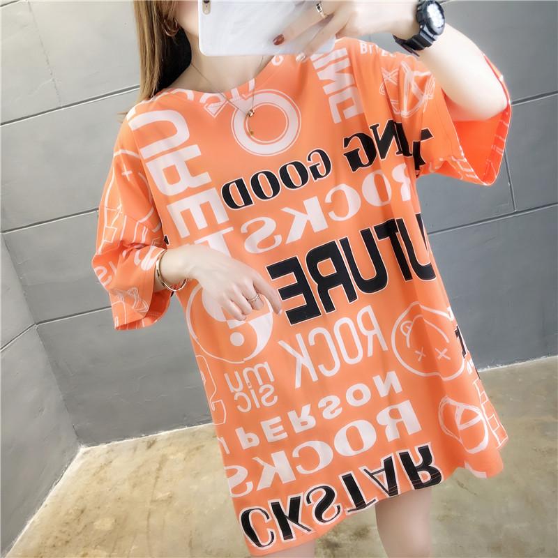 2024 Summer Women's Loose Fit Korean-Style Trendy Half-Sleeve Medium-Length T-Shirts