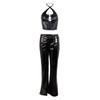 New Spring and Summer Sexy Neck Strap Vest High Waist Strap PU Trousers Women's Fashion Suit