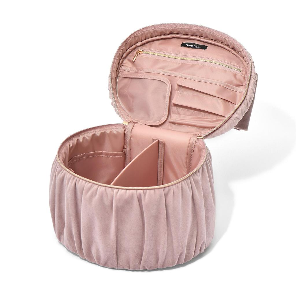 Francfranc Velvet Ribbon Vanity Pouch L Pink - Cosmetic Pouch, Cosmetic Box, Makeup Storage