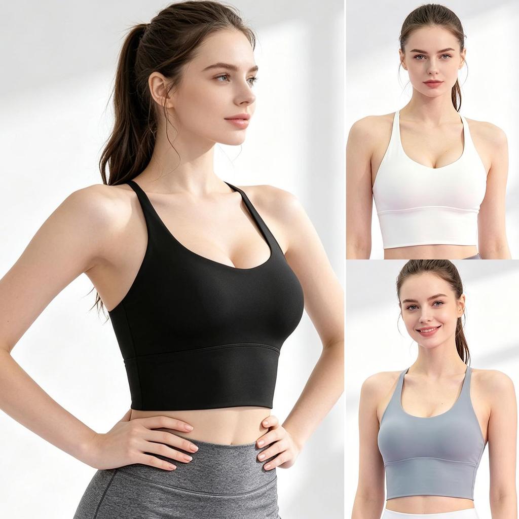 Women Stylish Cross Back Yoga Tank Top with One-piece Chest Pads, Elastic Comfort Workout Bra, Light Support Activewear for Sports and Outdoor