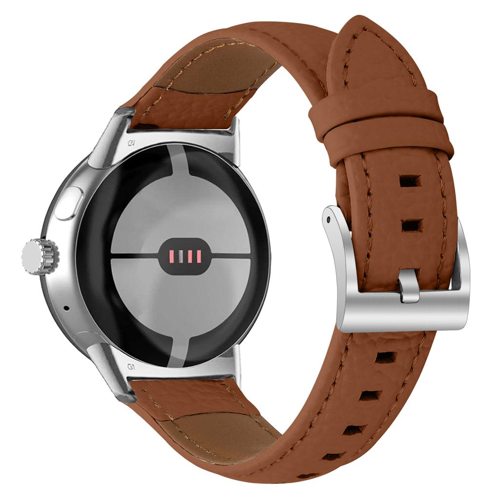 Litchi Textured Genuine Leather Strap for Google Pixel Watch 4/3/2/Watch 41mm Pointed-End Watch Band with Silver Buckle