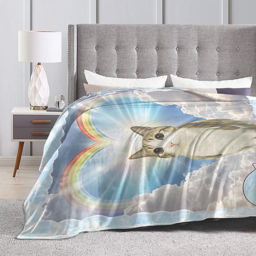 Funny Angel Meowl Cat Blanket Winter Comfortable Throw Blanket For Adults Girls Sofa Home Flannel Bedspread Bed Cover