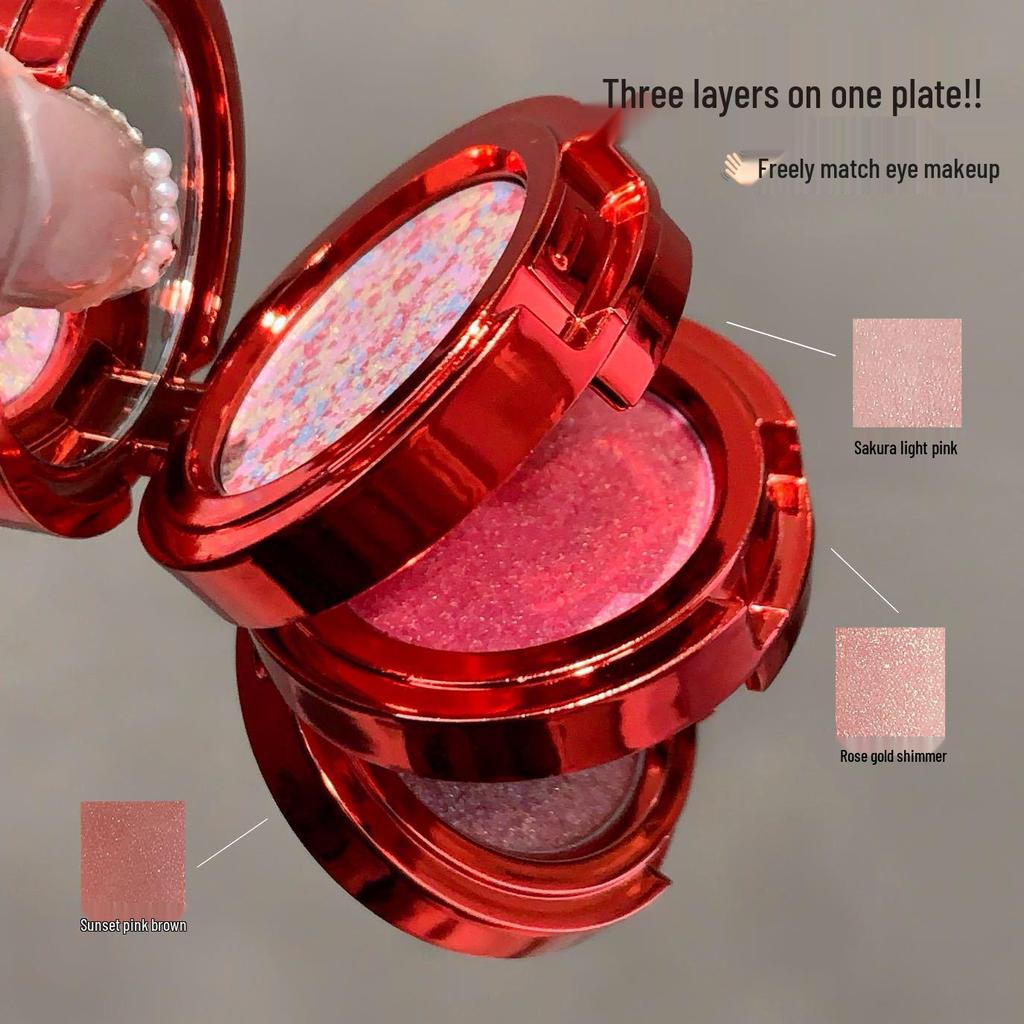 Kakashow Light Luxury Three-Layer Earth Tones Eyeshadow Palette - Shimmer & Fine Glitter for Daily Commute and Light Makeup