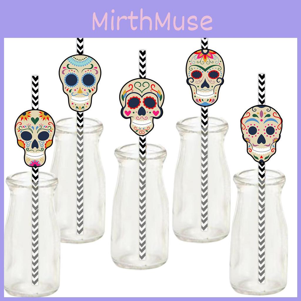 Day Of The Dead Party Decorations With Skull Paper Straws For Event Decor