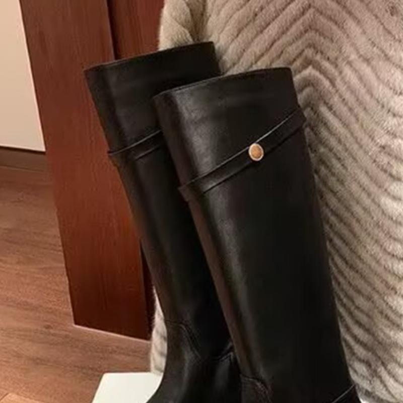 High-end Long Boots for Women's Flats Knee High Fashion Shoes Leather Winter High Boots New Walking Trend Chelsea Mujer De Botas