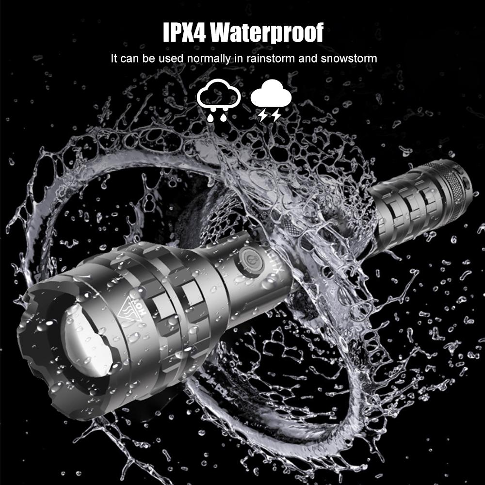Brightest XHP160 White Flashlight Portable Zoomable Torch USB Rechargeable Powerful Waterproof Lantern Use 18650/26650 Battery
