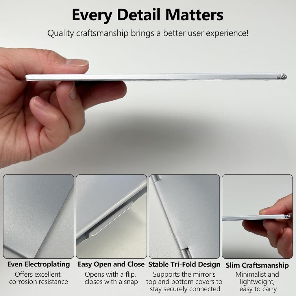 Simple Flip-Top Makeup Mirror, Portable Folding Ultra-Slim Aluminum Vanity Mirror for Makeup, Travel & Grooming, 5.91x3.94 Inch