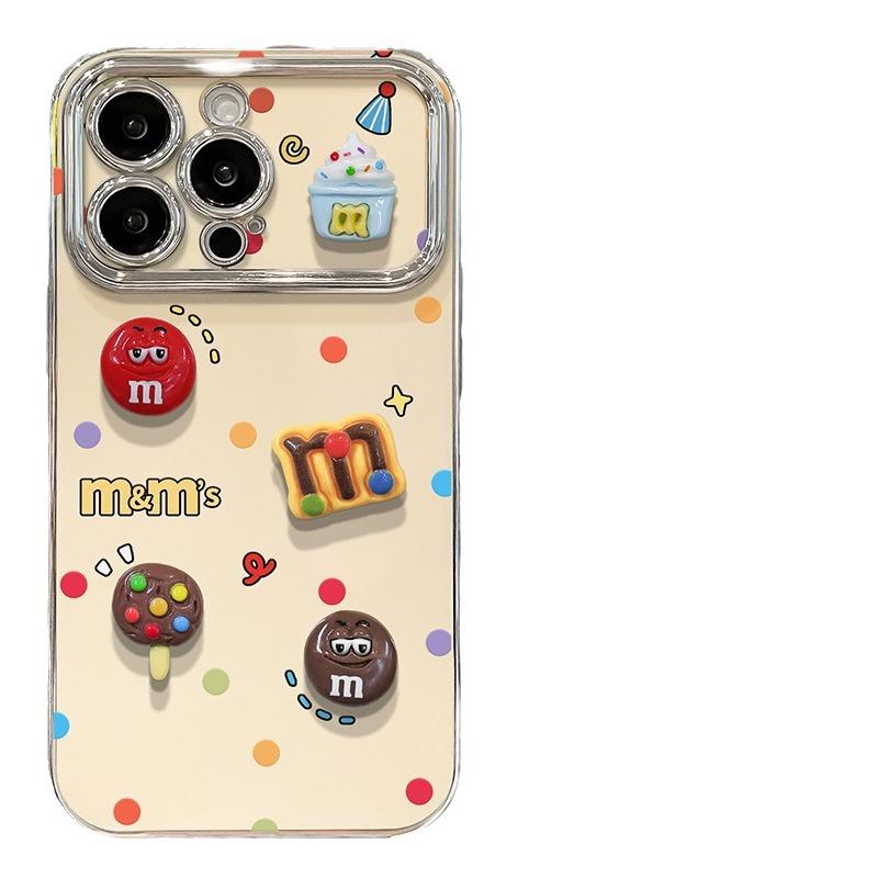 Ins Cartoon M Bean Bracelet Suitable for 16promax iPhone Case 15 Electroplating 14 Cute Three-dimensional 13 Silicone 11