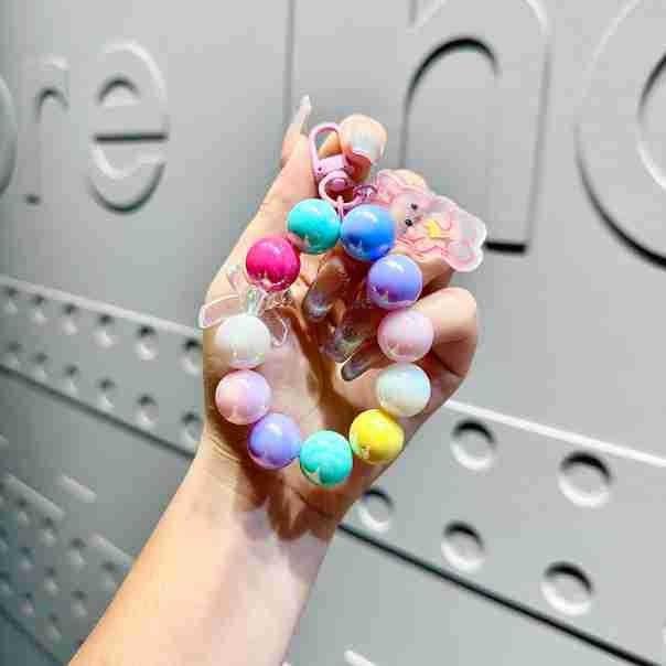 Rabbit Resin Trendy Candy Colored Bow Knot Heart Bead Keychain For Fashionable Gifts