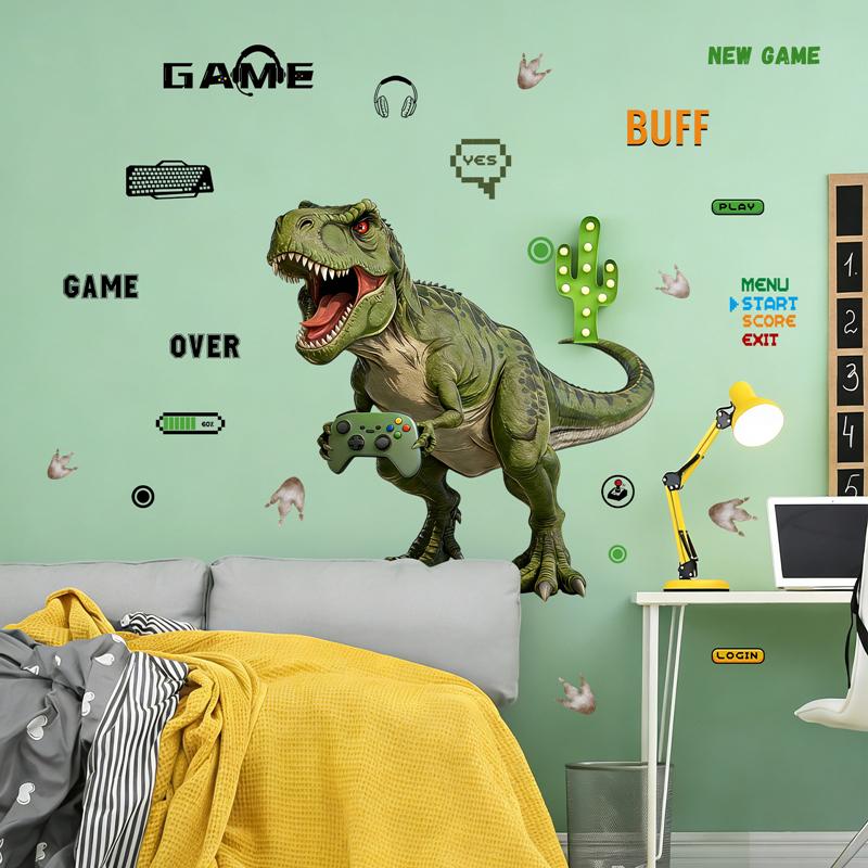 Cartoon Funny Dinosaur Game Element Vinyl Wall Stickers Removable For Kids Room Bedroom Home Decoration Easy To Peel  Stick