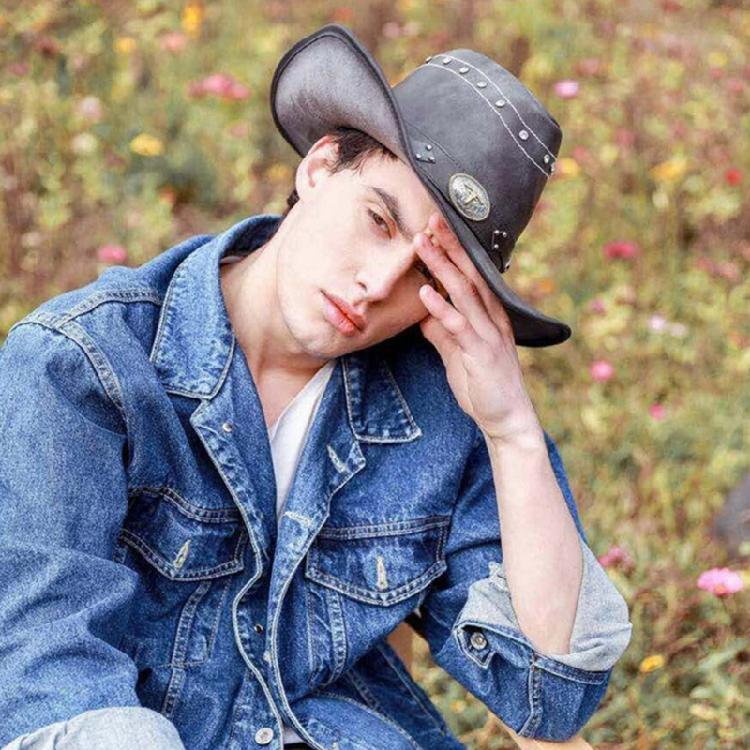 Vintage Faux Leather Hat Women Men Cowboy Hat Ethnic Style Western Style Hat