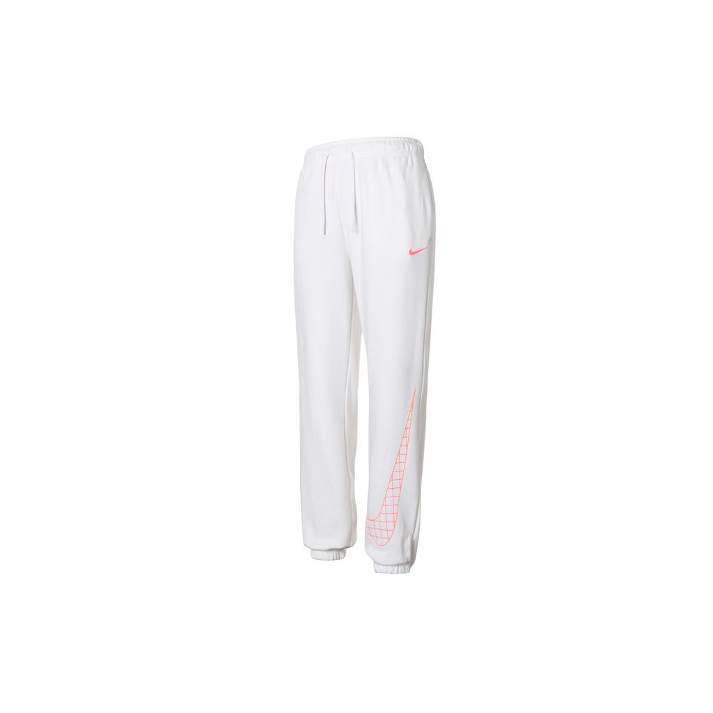 Nike Logo Print Cuffed Fleece Casual Pants Women Bottoms White DO6956-100