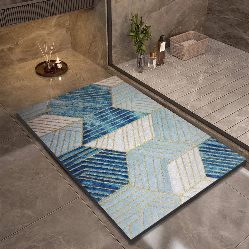 Blue Geometric Pattern Carpet Bathroom Absorbent Anti Slip Rug Dirt Resistant Wear-resistant Entrance Door Mat