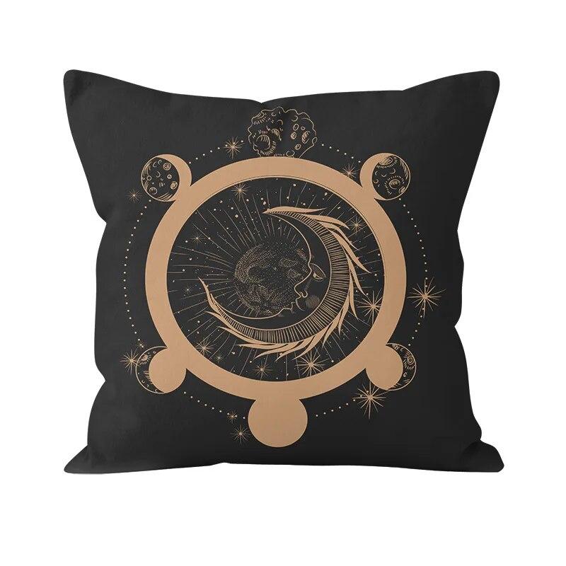 Bohemian Black Sun and Moon Print Pattern Cushion Cover Home Living Room Sofa Pillow