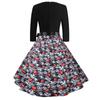 Women's Halloween Digital Printed Waist Long Sleeve Stitching A-line V-neckDress