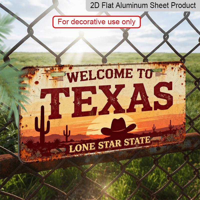 2D Flat1pc, Retro Signage, Aluminium Decorative Sign for Decorative Purposes Only, Courtyard Signage and Wall Art (11.8×5.9inch), Texas Style