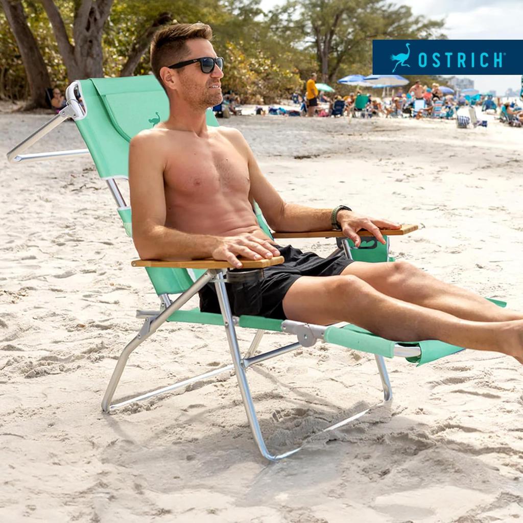 3-in-1 Padded Beach Chair w/ Face Cushion Arm Holes Folding Recliner Adjustable Backrest Footrest Cup Holder Side , Customized