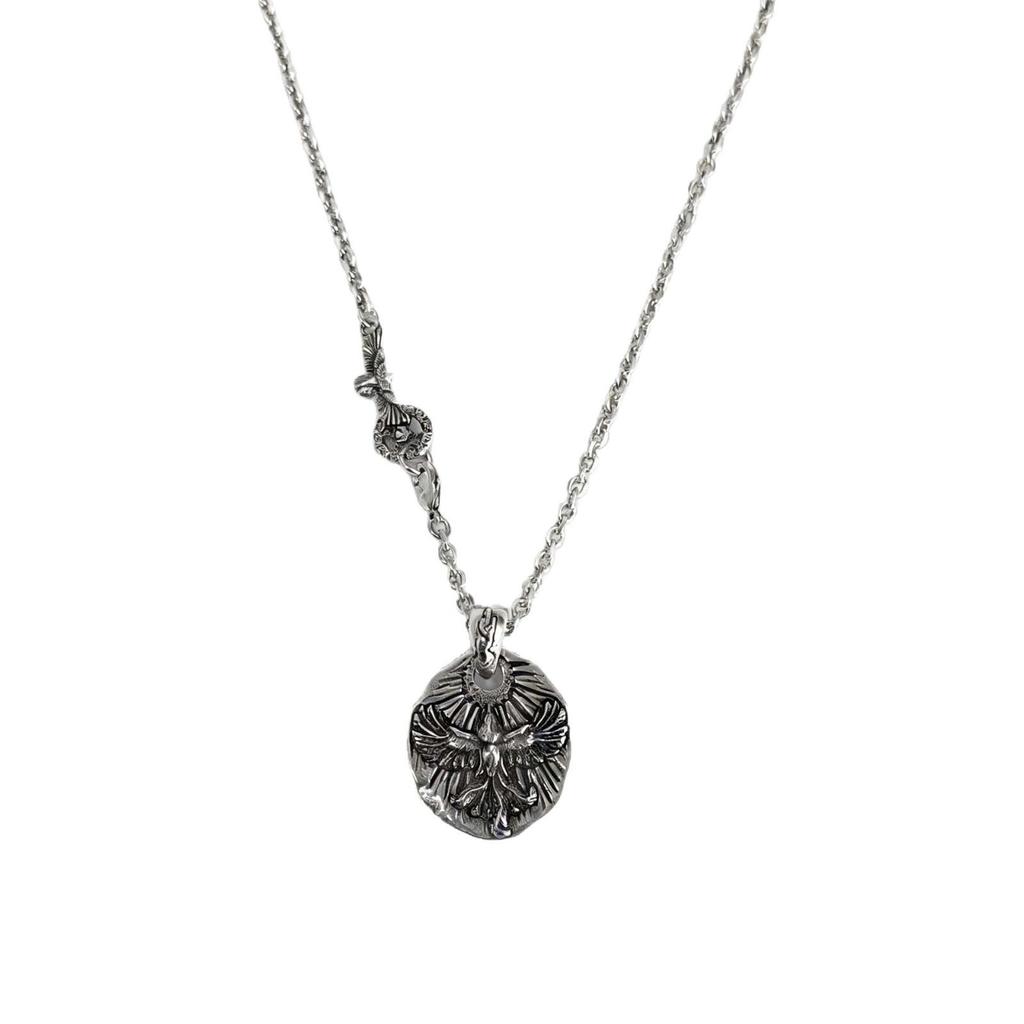 Tai Chi Bagua Silver Coin Pendant Necklace - Layered Auspicious Sweater Chain