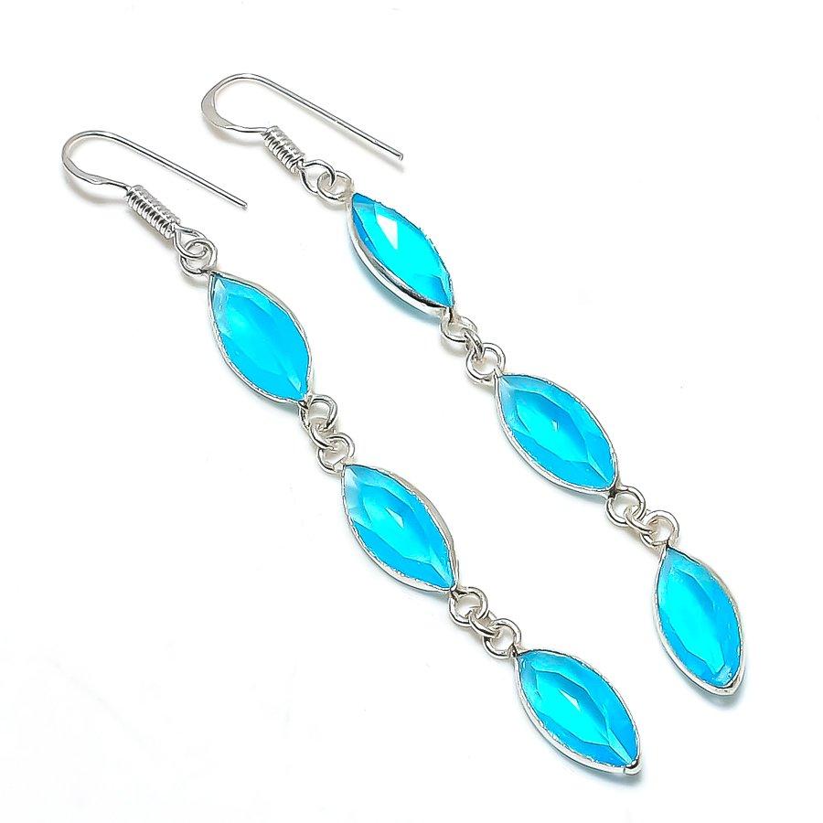 

Natural Swiss Blue Topaz Gemstone 925 Sterling Silver Earring 3.15 j7s37