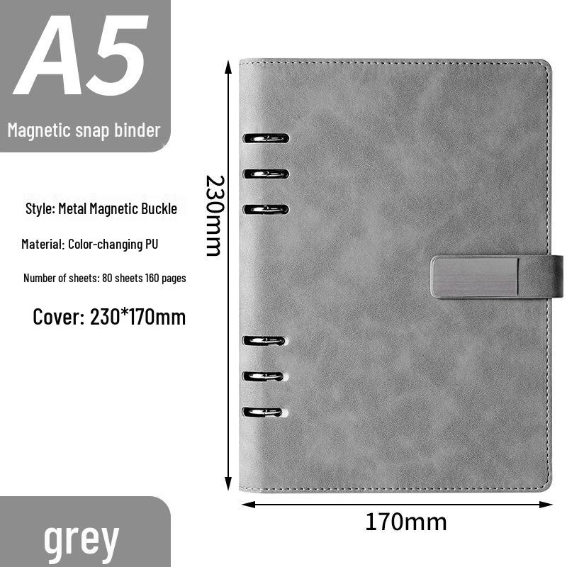 A5 Ring Binder Notebook with Custom Iron Clip, Removable Notepad, and Stylish Cover for Business or Office.