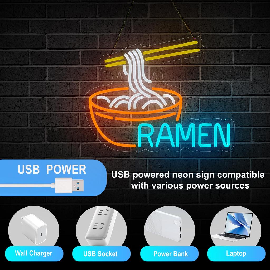 Ramen Neon Sign Noodle LED Light for Wall Décor Dimmable Restaurant Ramen Shop LED Neon Lights USB Powered Neon Art Signs Decor