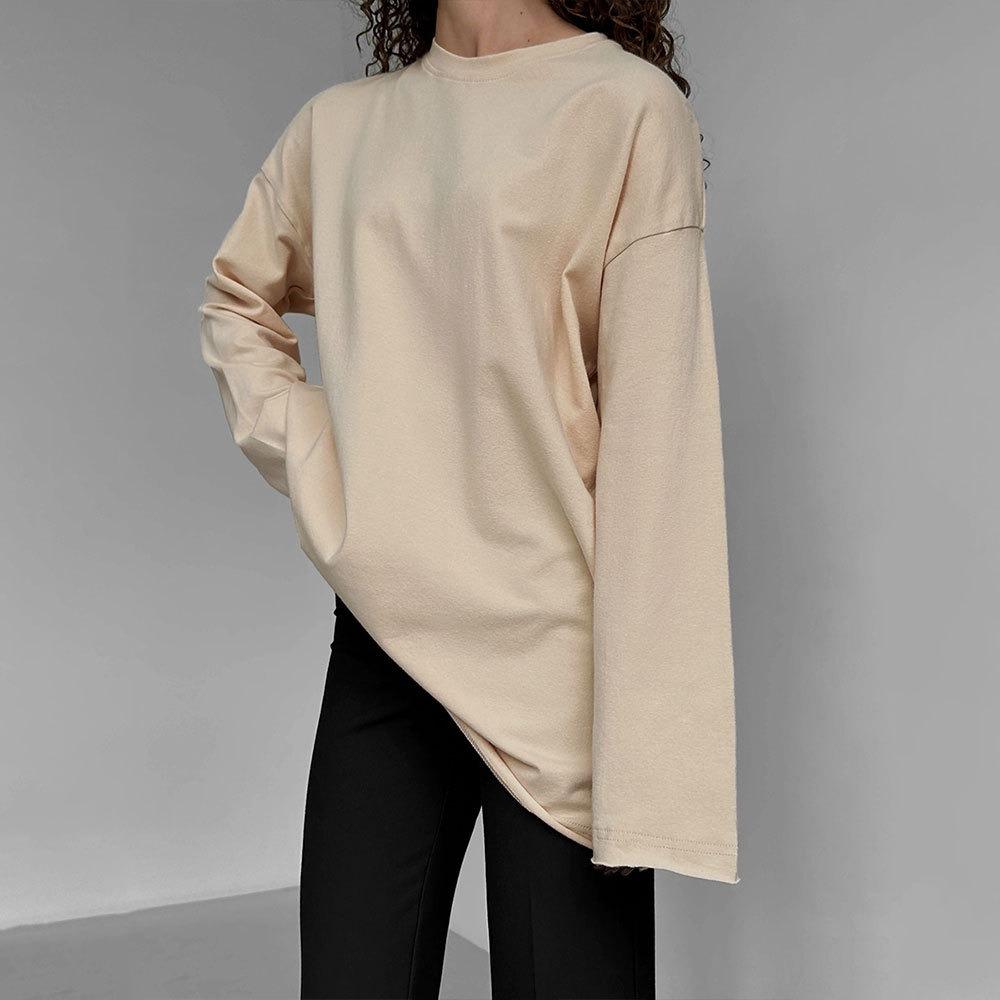 Women's Crew Neck Long Sleeve Oversized T Shirt Solid Color Casual Basic Top