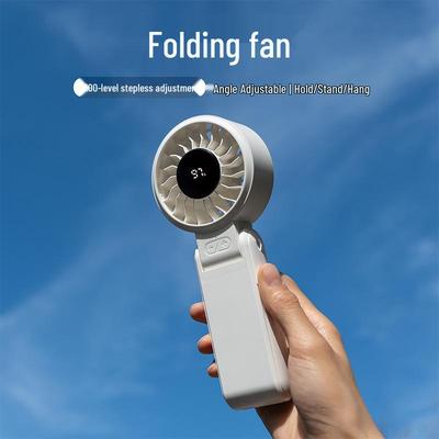 Portable Folding Handheld & Desktop Fan with Digital Display for Outdoor & Office Use
