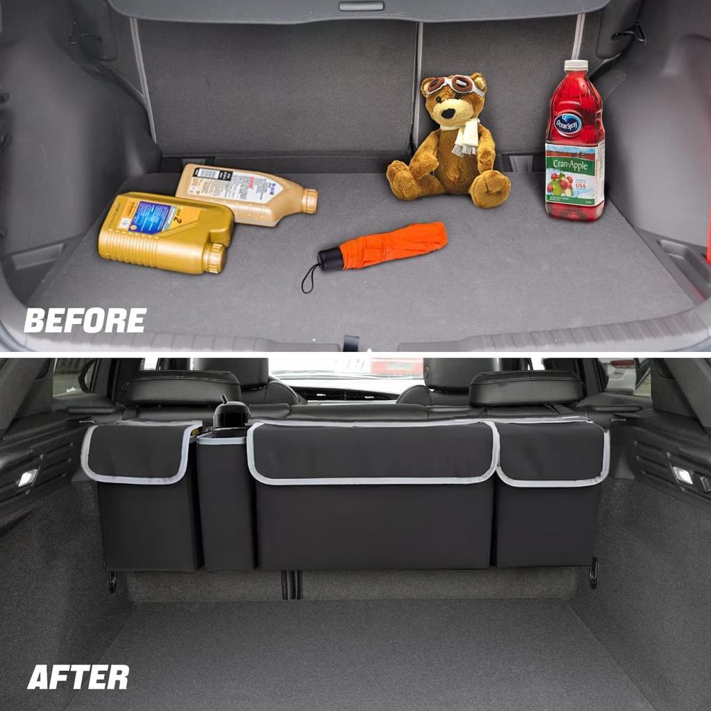AUCELI Car Trunk Organizer, Backseat Hanging Large Storage With Adjustable Straps, Waterproof Collapsible Cargo Bag With 4 Pockets, Sturdy Space