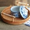 Rattan Storage Round Basket with Handle Tray Wicker Bread Fruit Food Breakfast Display Home Organization Box Woven Baskets