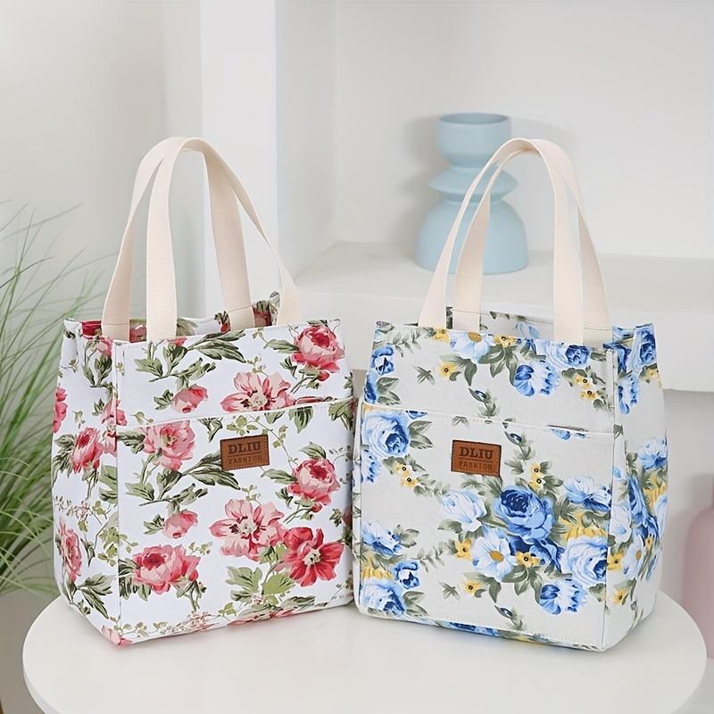 Vintage Floral Fabric Handbag - Thickened Work Tote with Front Zipper Pocket, Portable Cup Box Storage Bag, Semi-Sealed with Zipper Closure