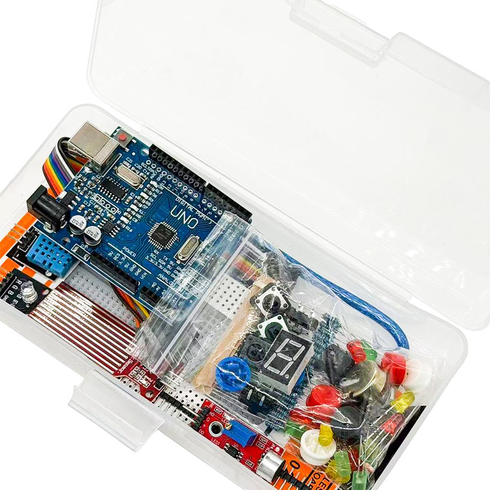 Starter Kit for Arduino Uno R1 Breadboard Basic simple learning kit, sound/water level/humidity/distance detection, LED control