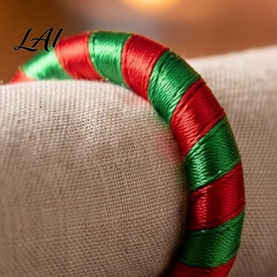 Holiday Table Decor Christmas Red Green Striped Napkin Rings Handwoven Fabric Holder Festive Dining Accessories for Setting Party Dinners And Hotel